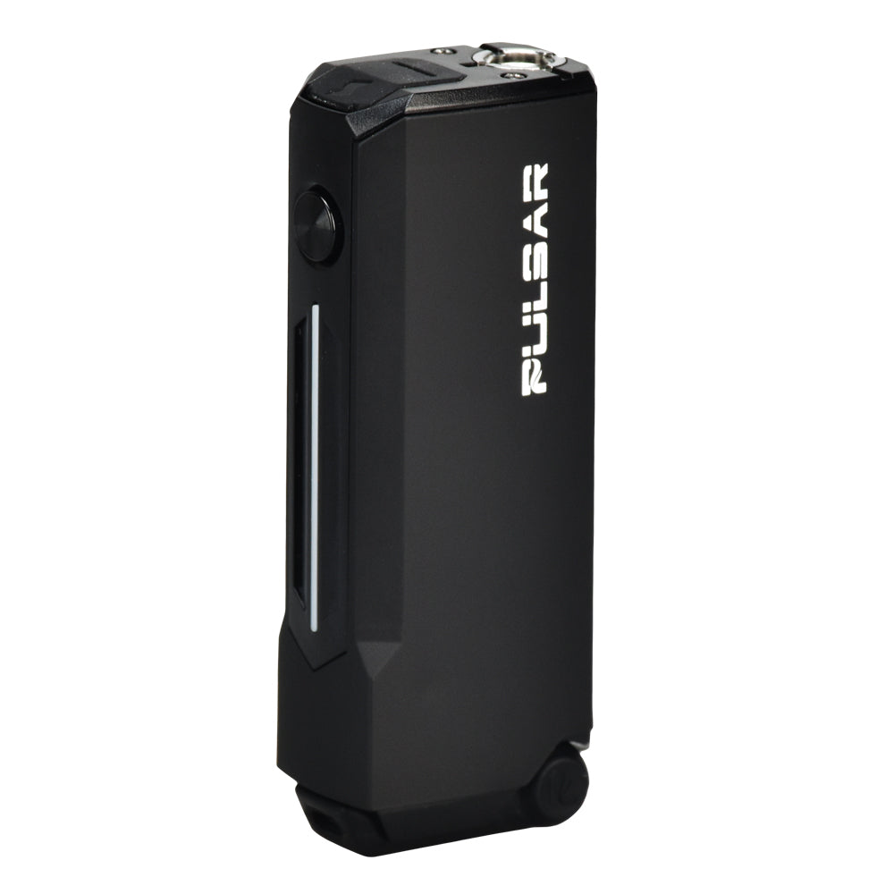 A front-facing studio shot of the Pulsar 510 Dunk in Black. The device is finished in a clean, stealthy matte black coating from top to bottom. The minimalist exterior frames the centralized firing button and clear cartridge tip, emphasizing a sleek, tactical aesthetic.