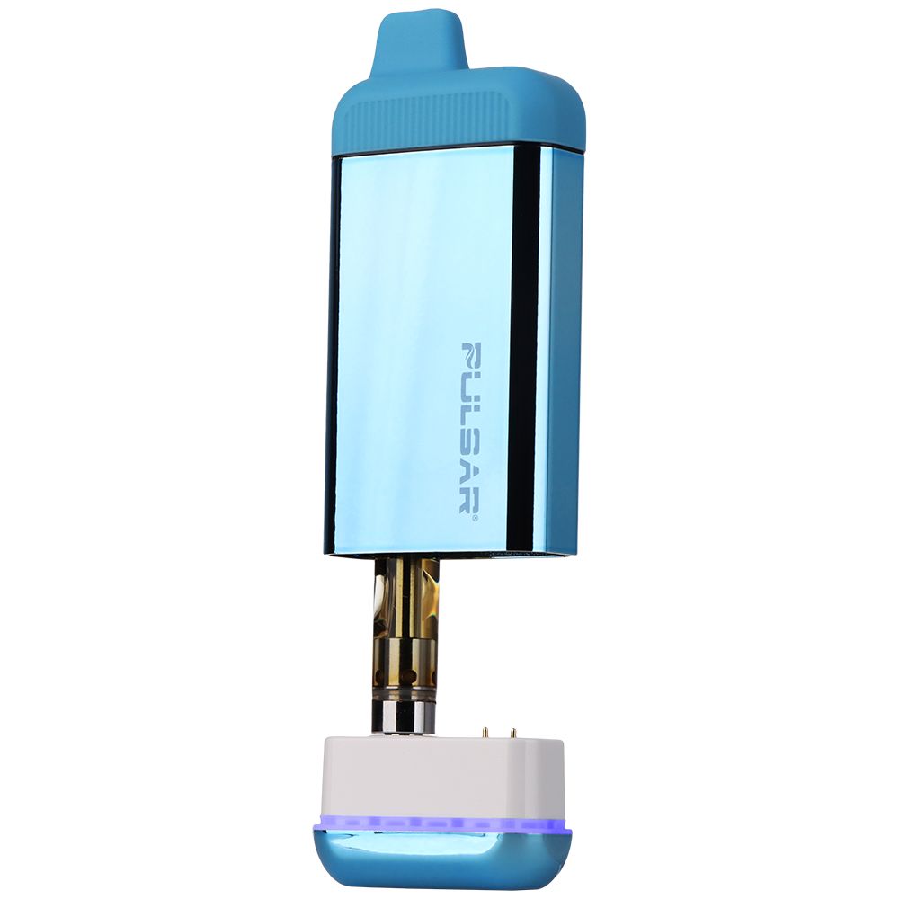 Pulsar 510 Jetpack 2.0 in Azure Horizon, shown open with a 510-thread cartridge installed to demonstrate the secure, hidden chamber and the forced air intake system.