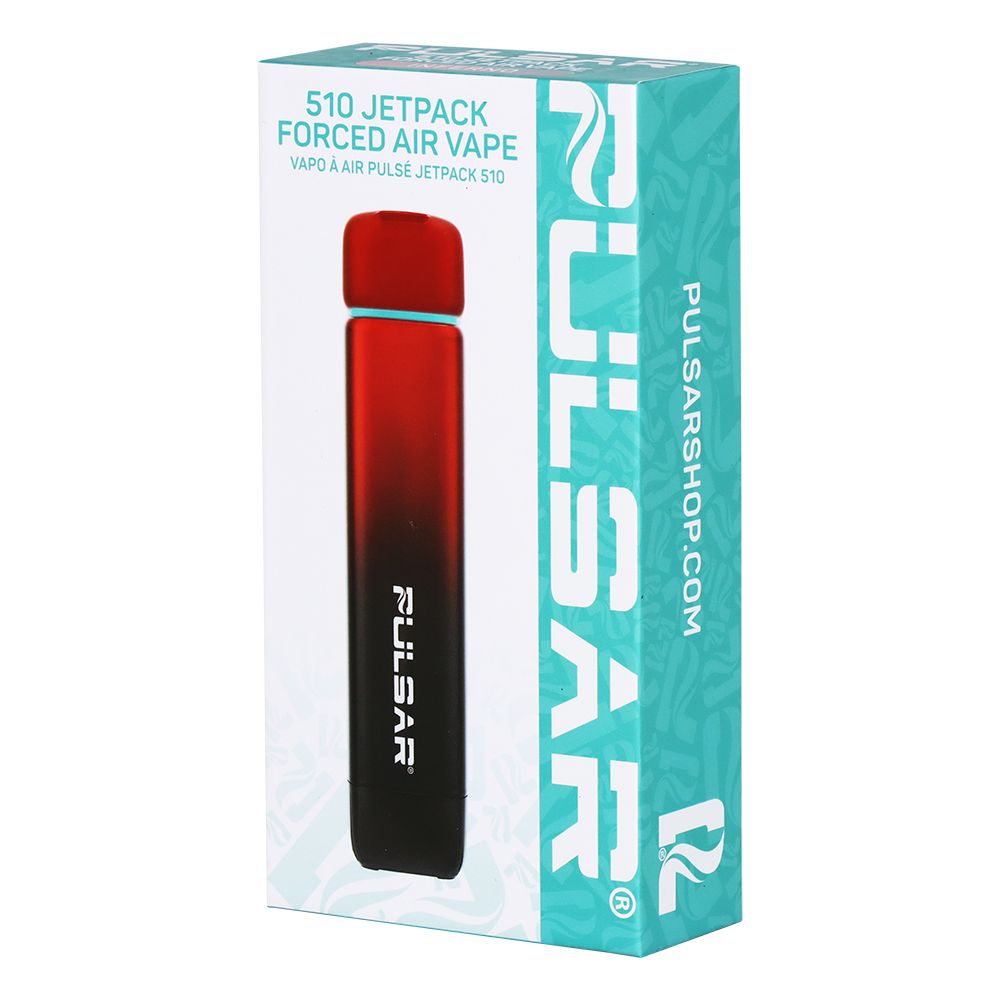 The front of the Pulsar 510 Jetpack retail packaging in Inferno (Red/Black Gradient), emphasizing the universal 510-thread compatibility.
