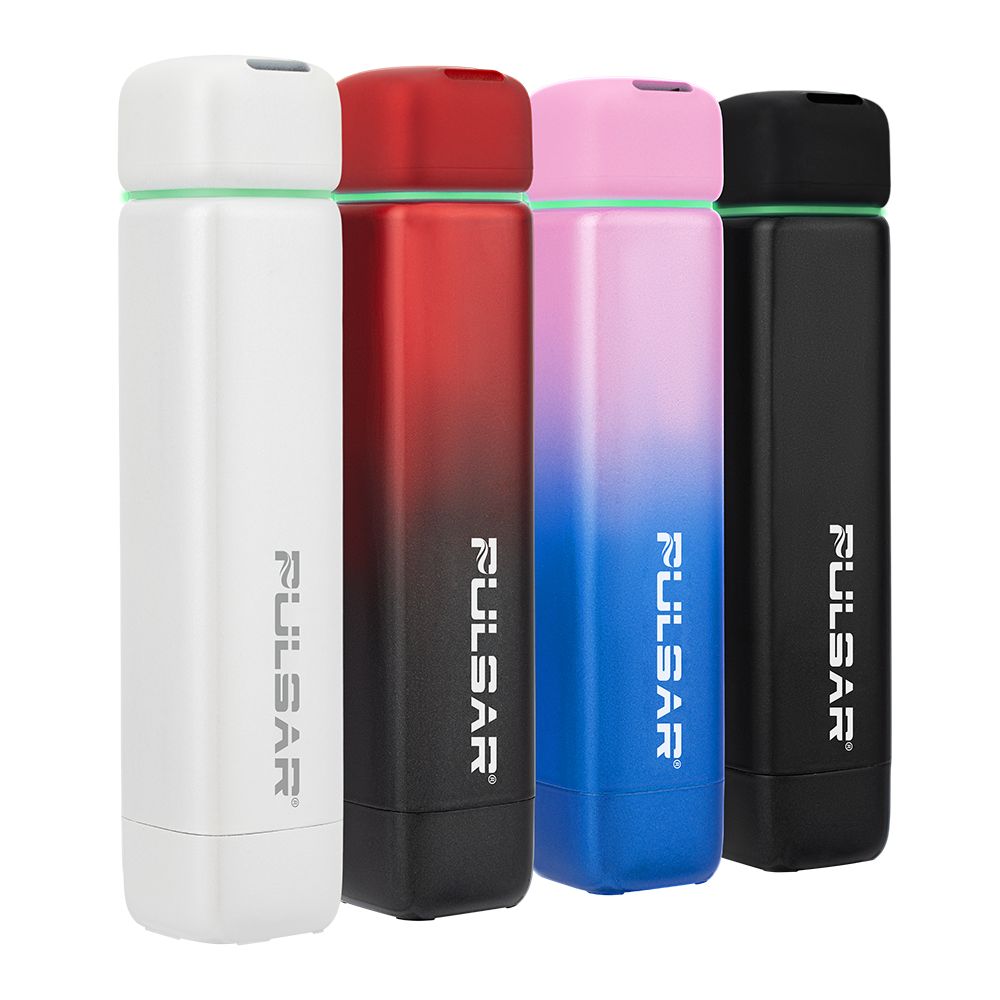 All four color variants of the Pulsar 510 Jetpack—Inferno, Horizon, Abyss, and Ascent—standing together to showcase the range of bold gradients and the sharp, solid white finish.