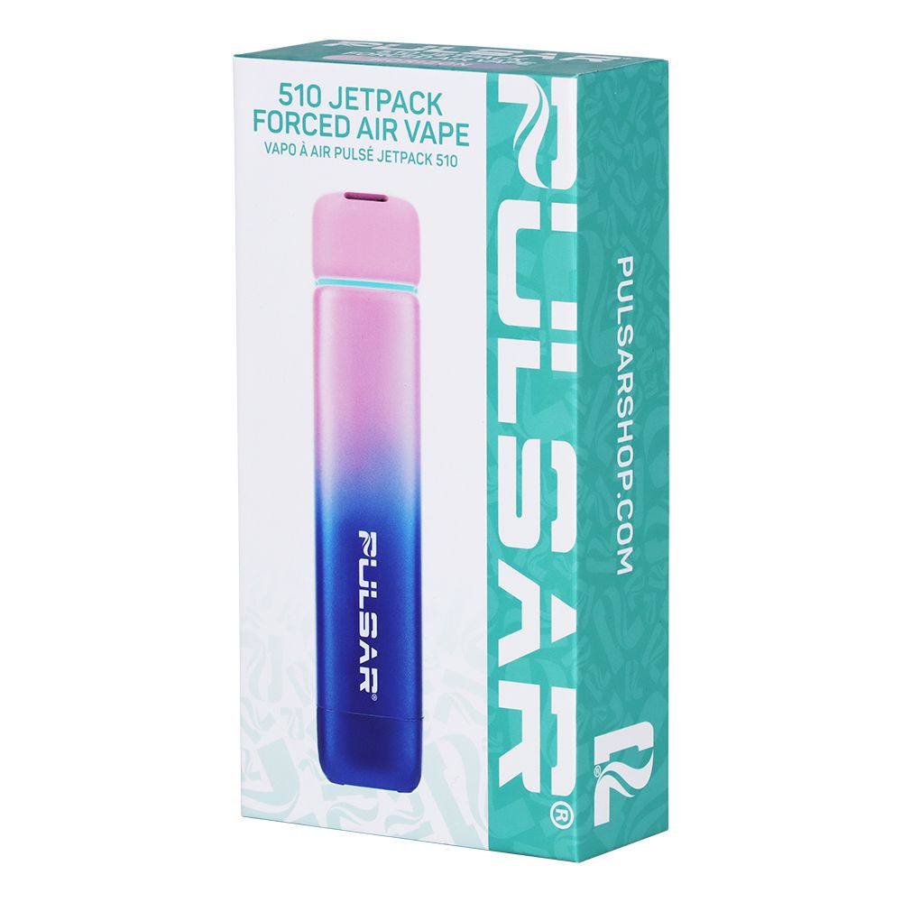 The front of the Pulsar 510 Jetpack retail box in Horizon (Blue/Pink Gradient), showcasing the vibrant colorway and the "stealth" design category.