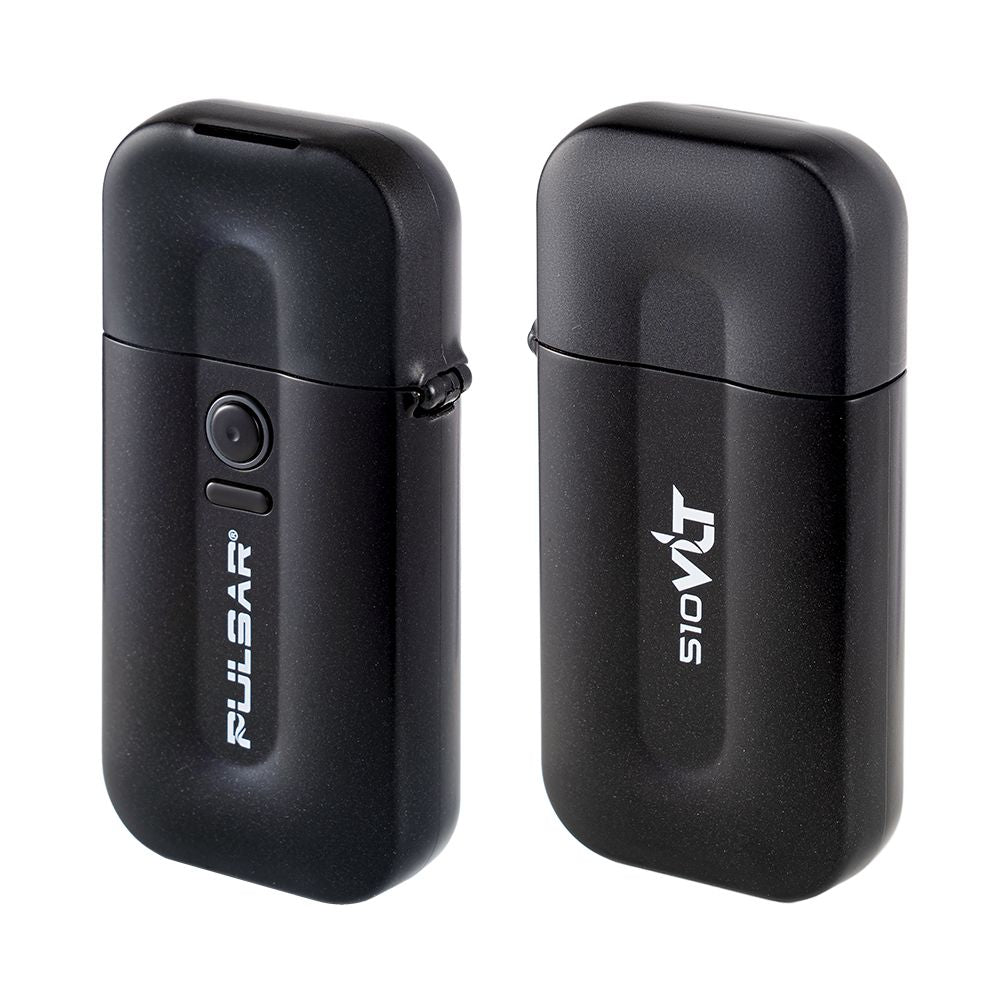 A clean studio layout showing the front and back views of the Pulsar 510 VLT in Thundercloud Black with the top lid closed. The device features a rugged, matte black metallic chassis with a clean tactical texture, highlighting its sleek, rectangular flip-top lighter aesthetic and a centered power button indicator.