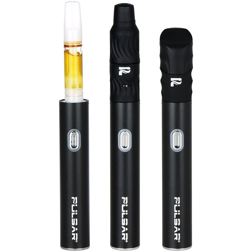 Pulsar 510 Delta Black edition shown in three configurations for wax, oil, and discreet 510-thread cartridge use.