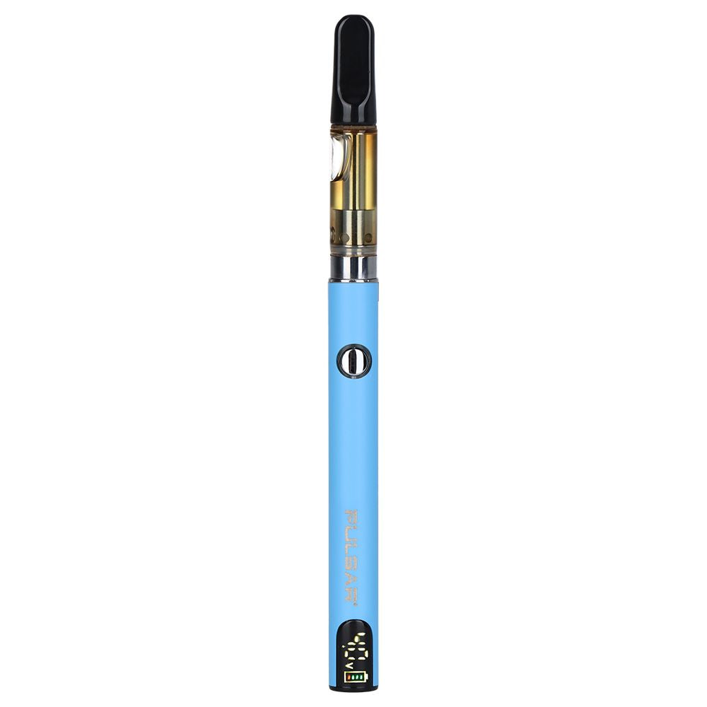 Pulsar Digital Display Slim 510 Battery in Blue, showcasing the 400mAh slim pen-style battery with a 510-thread cartridge installed.