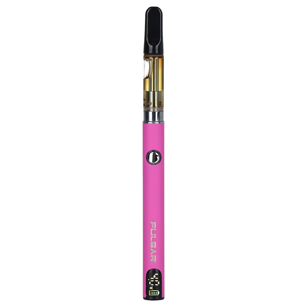 Pulsar Digital Display Slim 510 Battery in Pink, showing the high-contrast digital display and the streamlined, pocket-friendly vape pen profile.