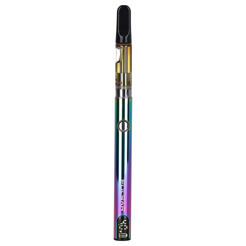 Pulsar Digital Display Slim 510 Battery in Rainbow (Iridescent), showcasing the unique multi-color finish and advanced digital features.