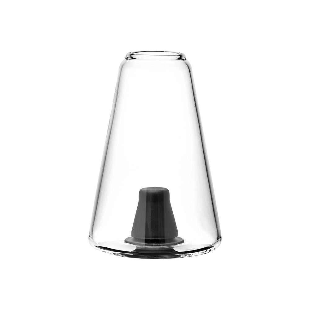 A detailed shot of the Pulsar Sipper Replacement Glass Cup. This clear, high-quality borosilicate glass attachment features a wide rim for "sipping" vapor and a tapered base designed specifically to fit the Sipper's auto-fill base.