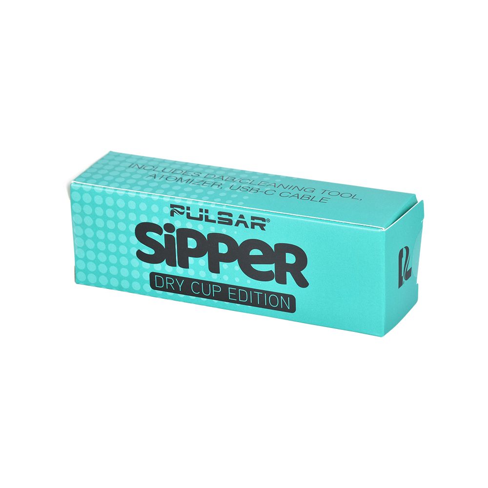 The official retail packaging for the Pulsar Sipper Replacement Glass Cup. The box features clean Pulsar branding with a clear graphic illustration of the borosilicate glass dry cup, explicitly labeled as a "Replacement Glass Bubbler Cup" designed exclusively for the Pulsar Sipper Vaporizer base.