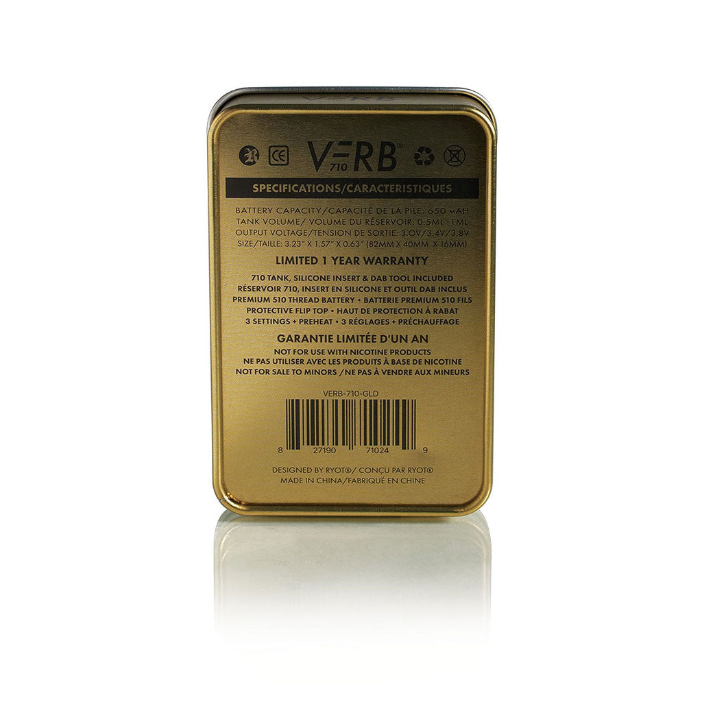 Standing view of the Black RYOT VERB 710 FLIP gift box back, displaying the sleek matte black metal exterior.