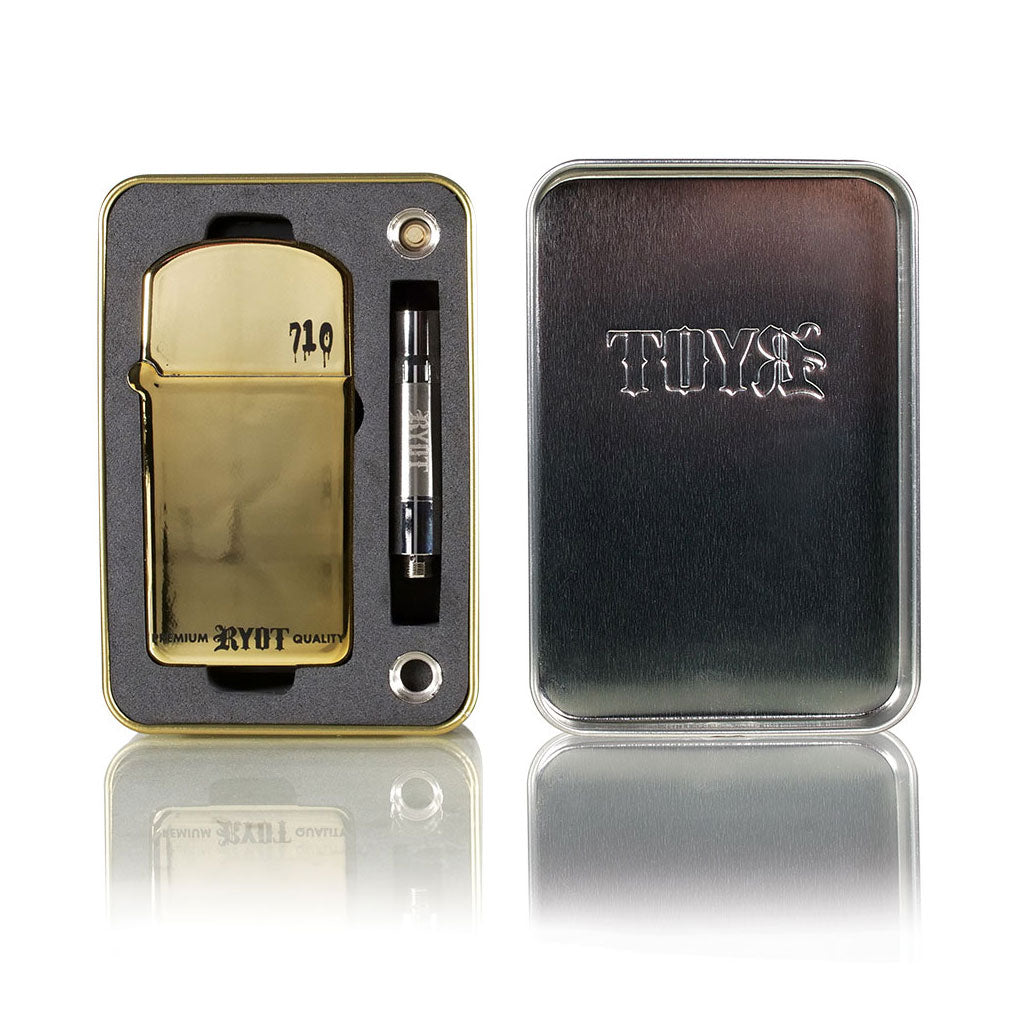 Professional kit view of the Gold RYOT Verb 710 510 battery with its durable metallic carrying case.