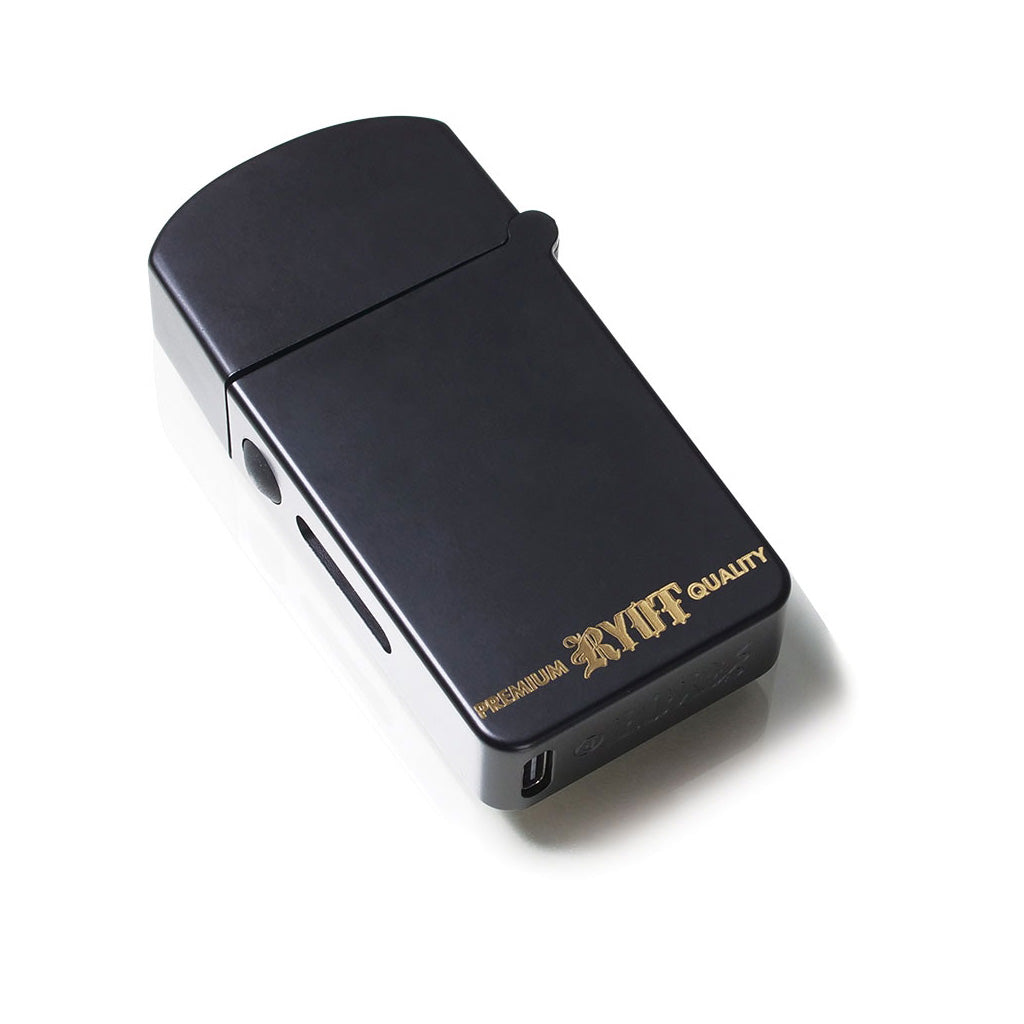 Black RYOT Verb 710 Flip Battery back view highlighting the USB-C port and compact keychain-style form factor.