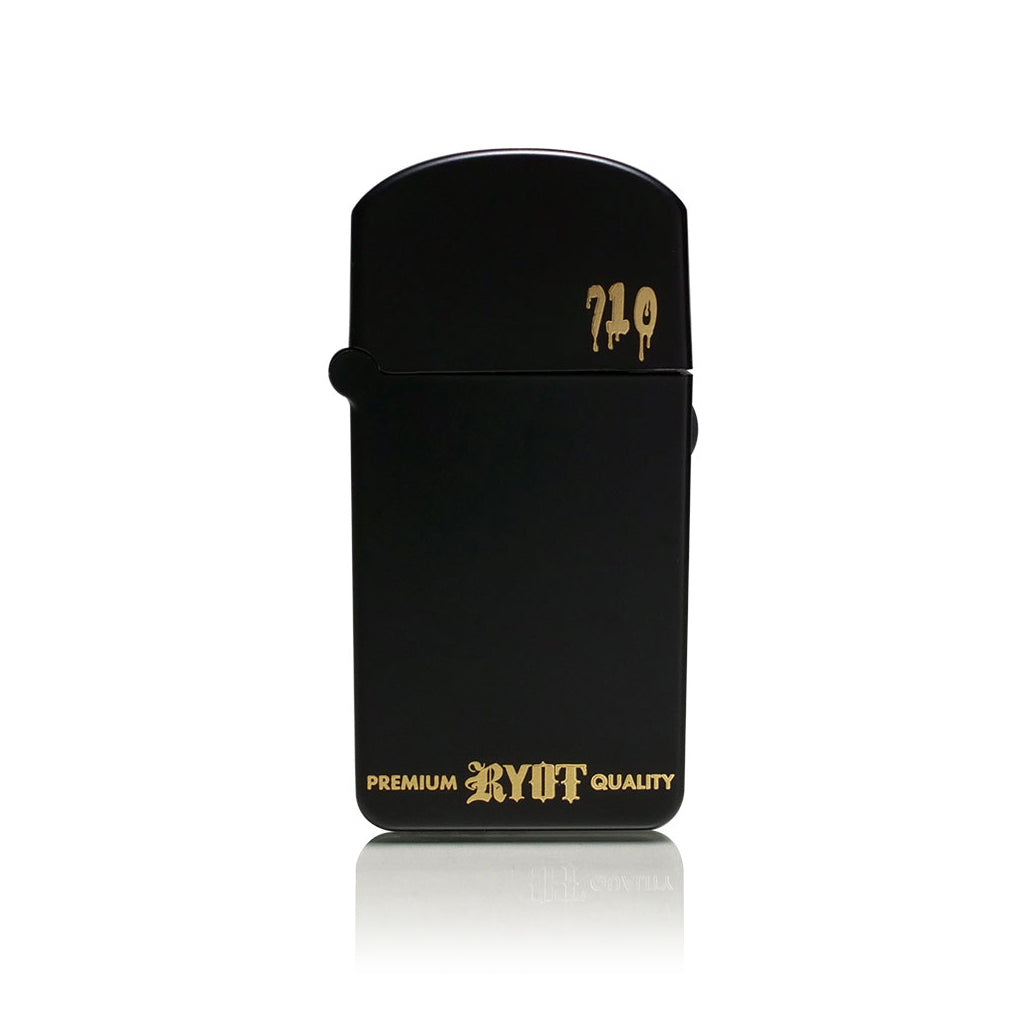 RYOT VERB 710 FLIP closed view in Black, demonstrating the "incognito" lighter aesthetic for discreet portable vaping.