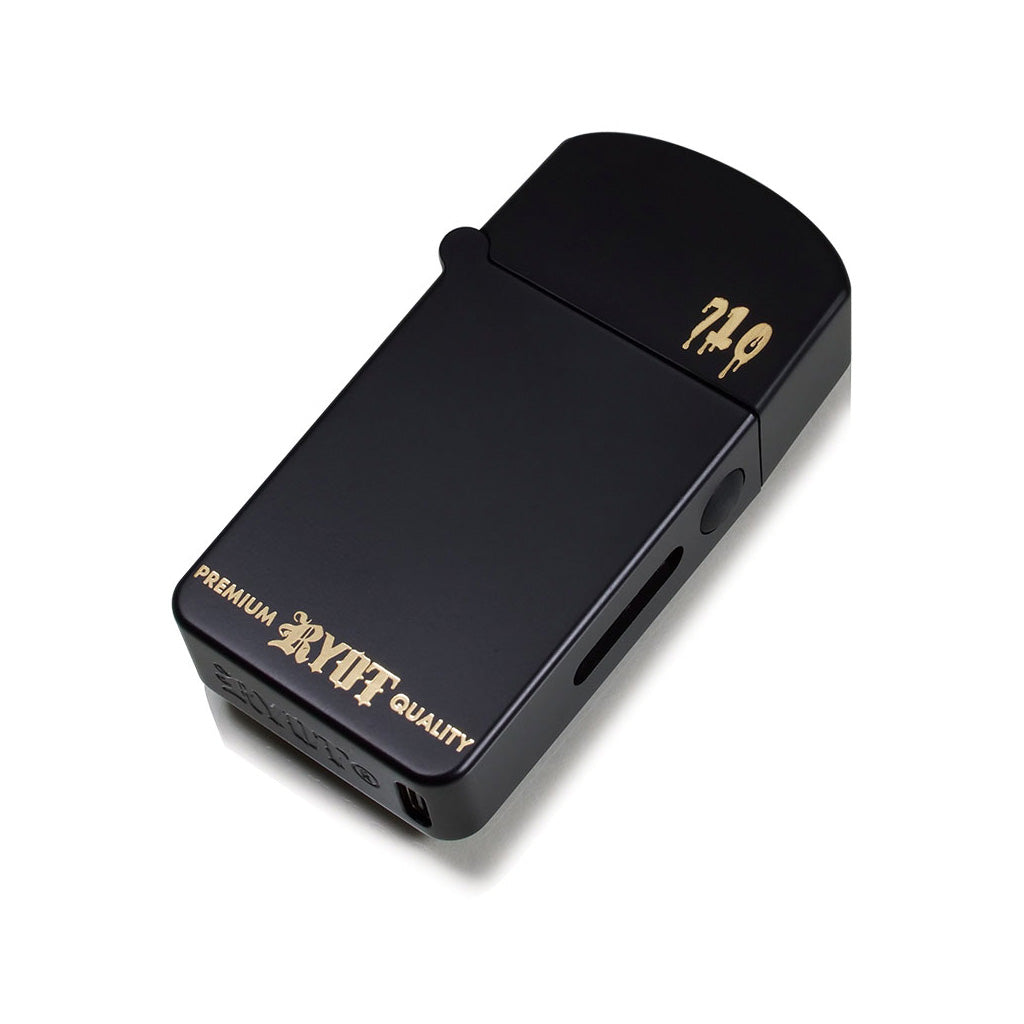 Black RYOT Verb 710 Flip 510 Battery with gold 710 drip logo and flip-top zippo style design.