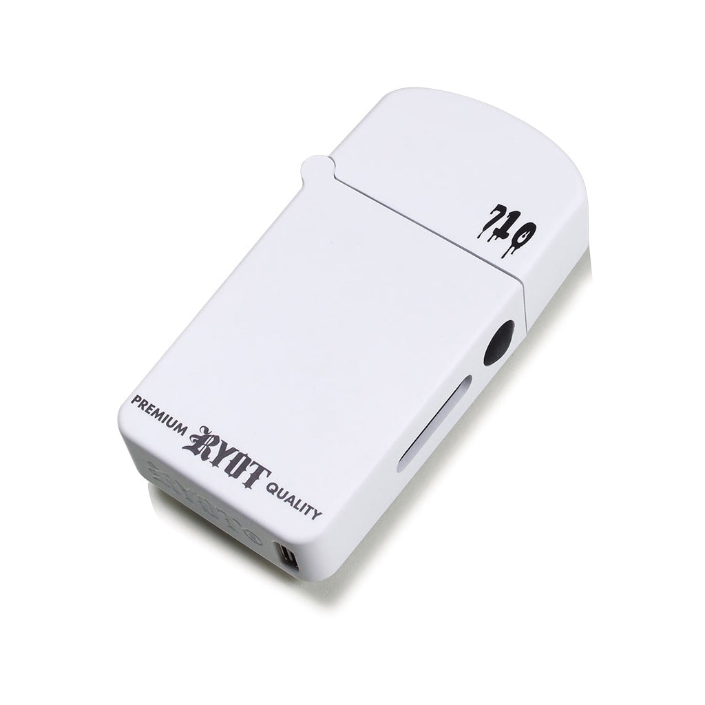 White RYOT Verb 710 Flip 510 Vape Battery featuring a discrete flip-lid design and black 710 branding.