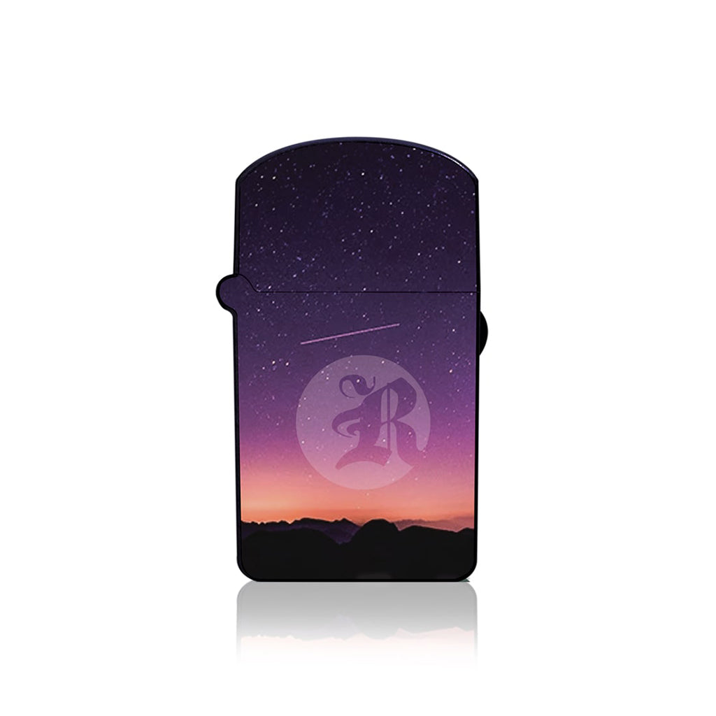 RYOT Verb 510 battery in the Sunset design, showing a purple starry sky over mountains with a faint 'R' logo moon.