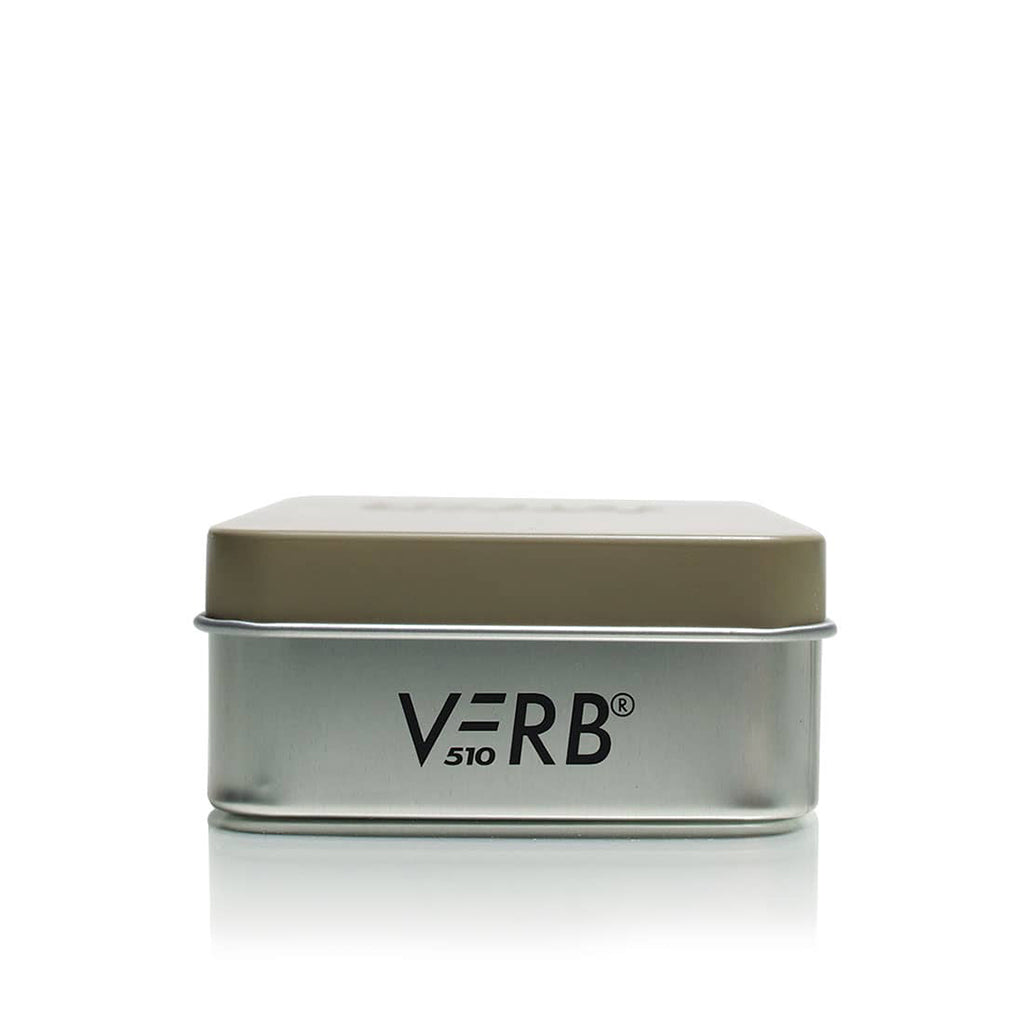 Side profile of the Sand RYOT Verb 510 battery metal tin, focusing on the bold 'VERB 510' branding and lid fit.