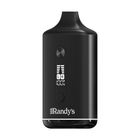 Randy's Inspo Dual Vape Bar Battery in Black, featuring an ergonomic body, centered digital OLED display, and internal capacity to hold two 510 cartridges.