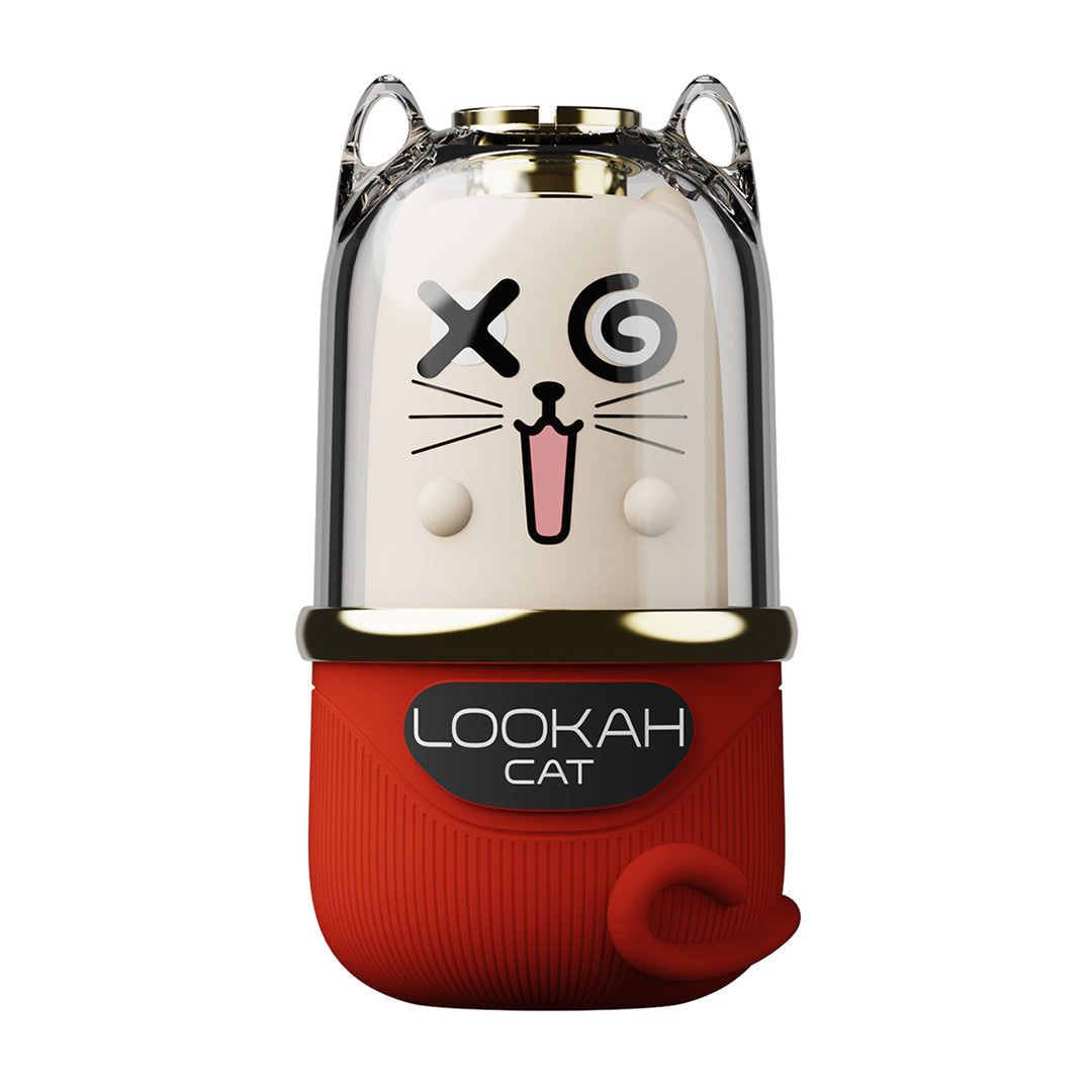Red LOOKAH Cat 510 thread vape battery front view showing "LOOKAH Cat" logo along with cat face and cat ears 