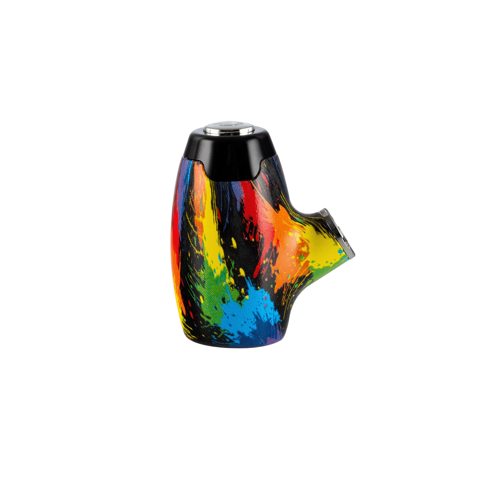 Colorful rainbow paint splash 510 thread pipe battery with a vibrant multi-color finish, featuring a Sherlock pipe design for a unique oil cartridge vaping experience.