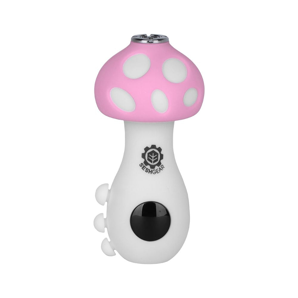 The SeshGear Mushroom in a bright Pink colorway. This view shows the USB-C charging port at the base and the high-quality finish that makes this a standout "character" piece in any collection.