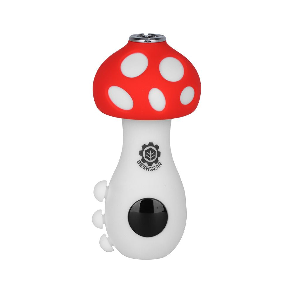 The SeshGear Mushroom 510 battery in Red. This shot highlights the iconic mushroom-shaped design with a textured silicone cap and a smooth, ergonomic stem that houses the 500mAh battery.