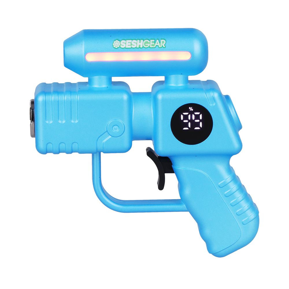 SeshGear Ray Gun in Blue, showcasing the clean, futuristic lines and the matte metallic finish of the novelty 510 battery.