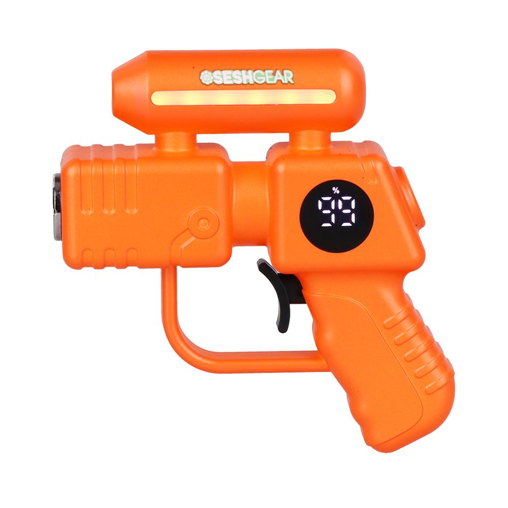 SeshGear Ray Gun in Orange, highlighting the unique shape and the digital OLED display screen located on the side of the grip.