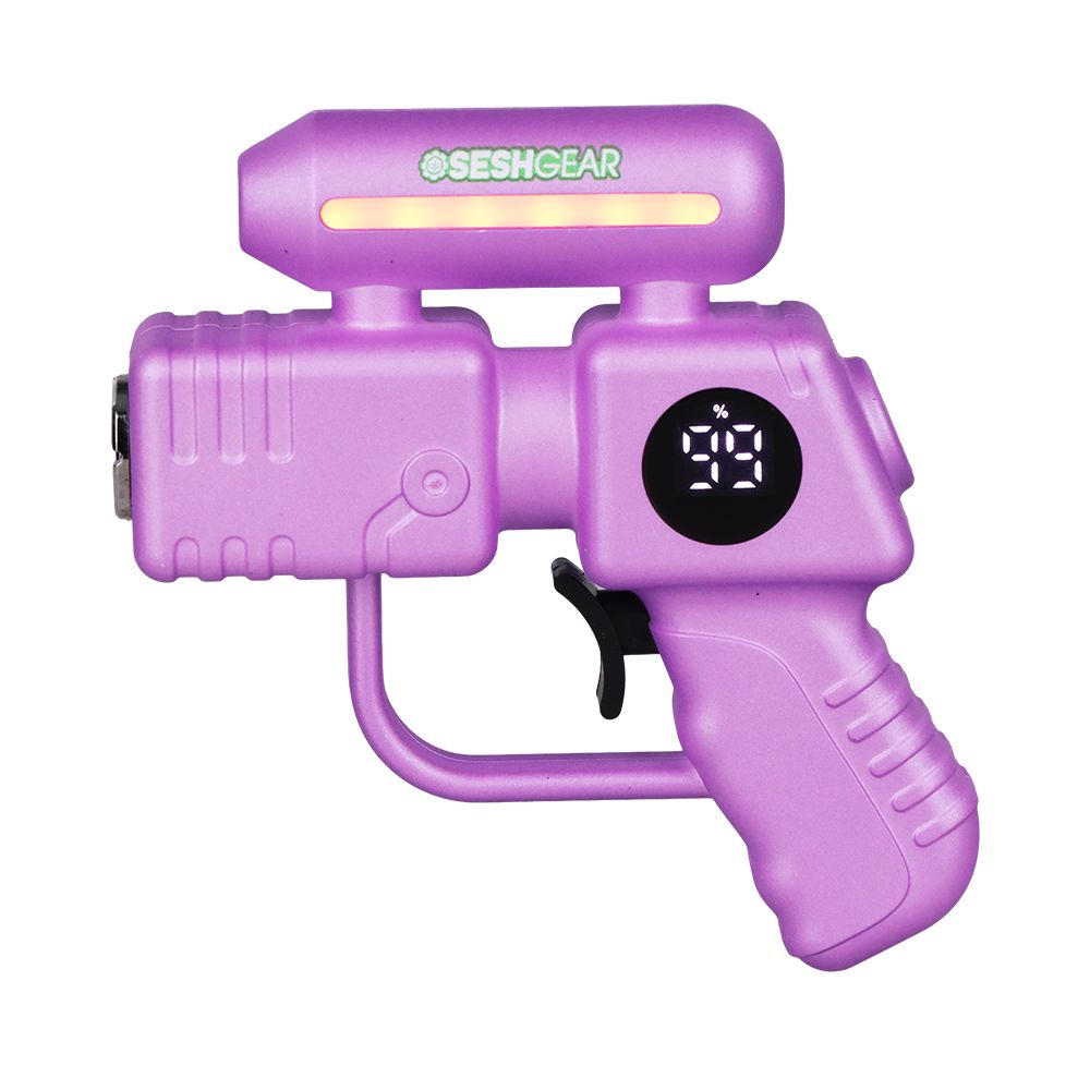 SeshGear Ray Gun in Purple, shown without a cartridge to highlight the 510-threaded "barrel" and the ergonomic trigger-button design.