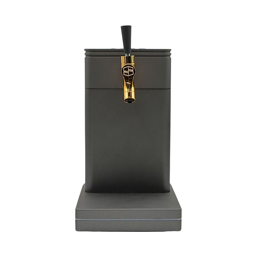 Front-facing view of the Stache Products Terp Tap in Slate Gray and Gold, showcasing the minimalist tower design and the 510-thread tap connector.