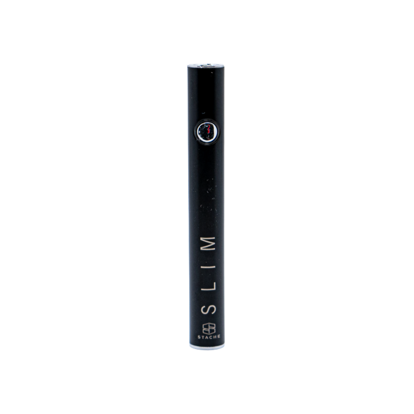 The Stache SLIM in a classic Matte Black finish. The image showcases the minimalist aesthetic and the durable construction that makes this a reliable everyday vape battery.