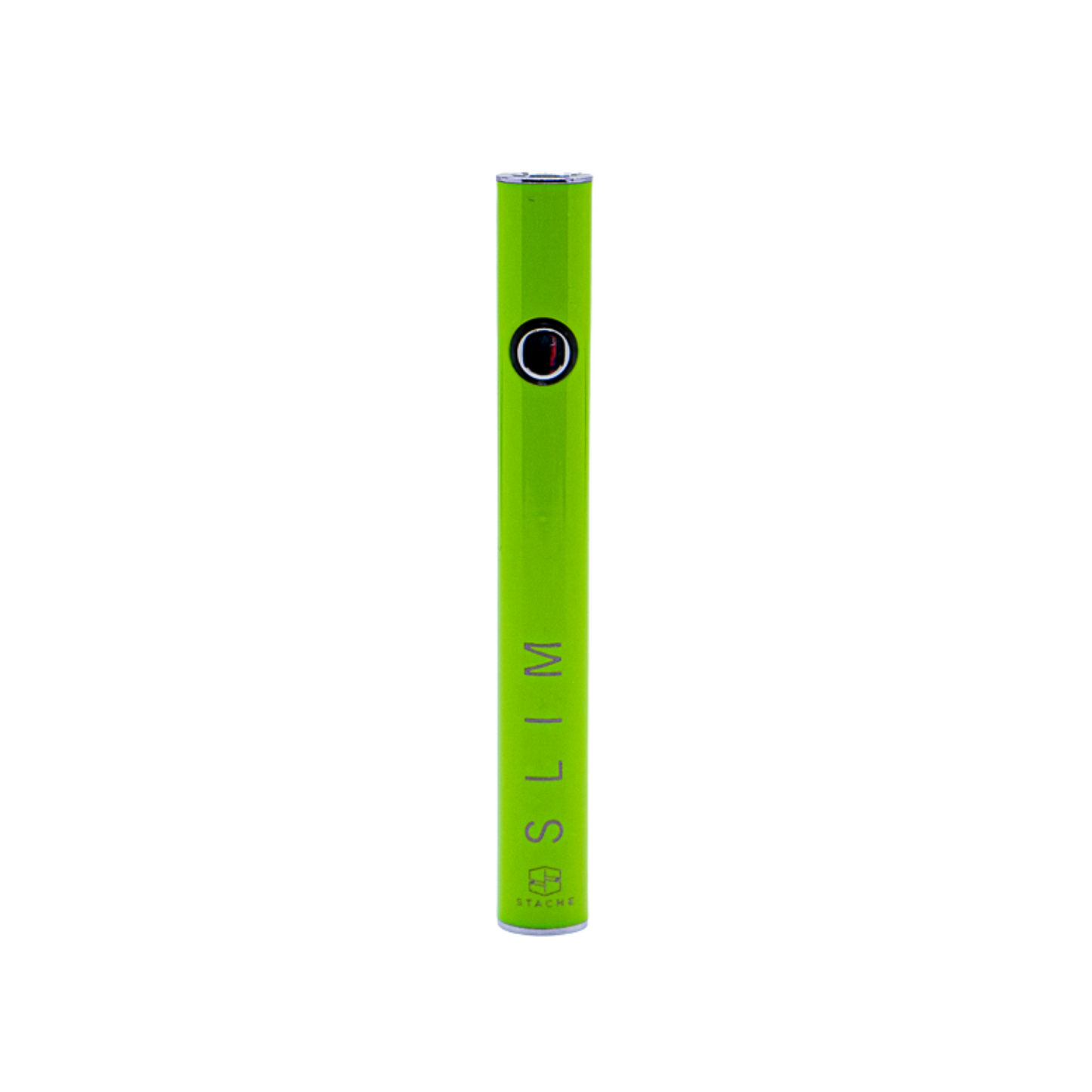 The Stache SLIM in Green, emphasizing its sleek and discreet profile. This shot illustrates the portability of the device, designed to fit easily in any pocket or pen slot.