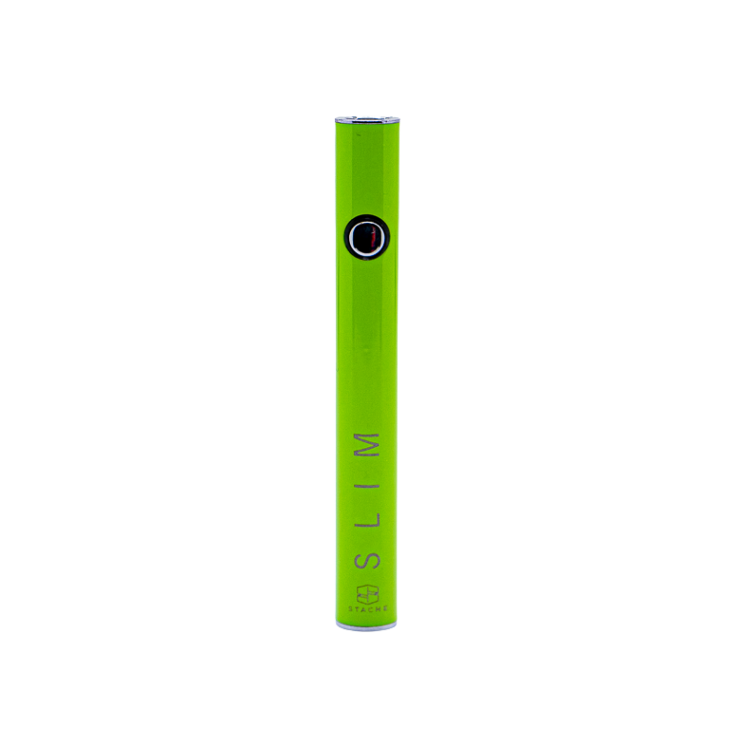 The Stache SLIM in Green, emphasizing its sleek and discreet profile. This shot illustrates the portability of the device, designed to fit easily in any pocket or pen slot.