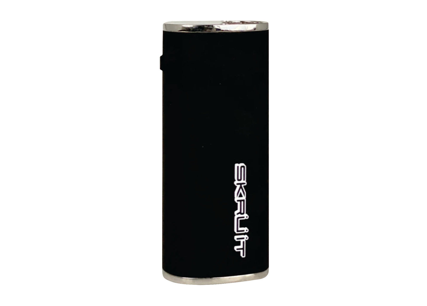 The Stache Skruit in Black, front view. The image highlights the clean, ergonomic design and the prominent "Skruit" branding on the side of the battery.