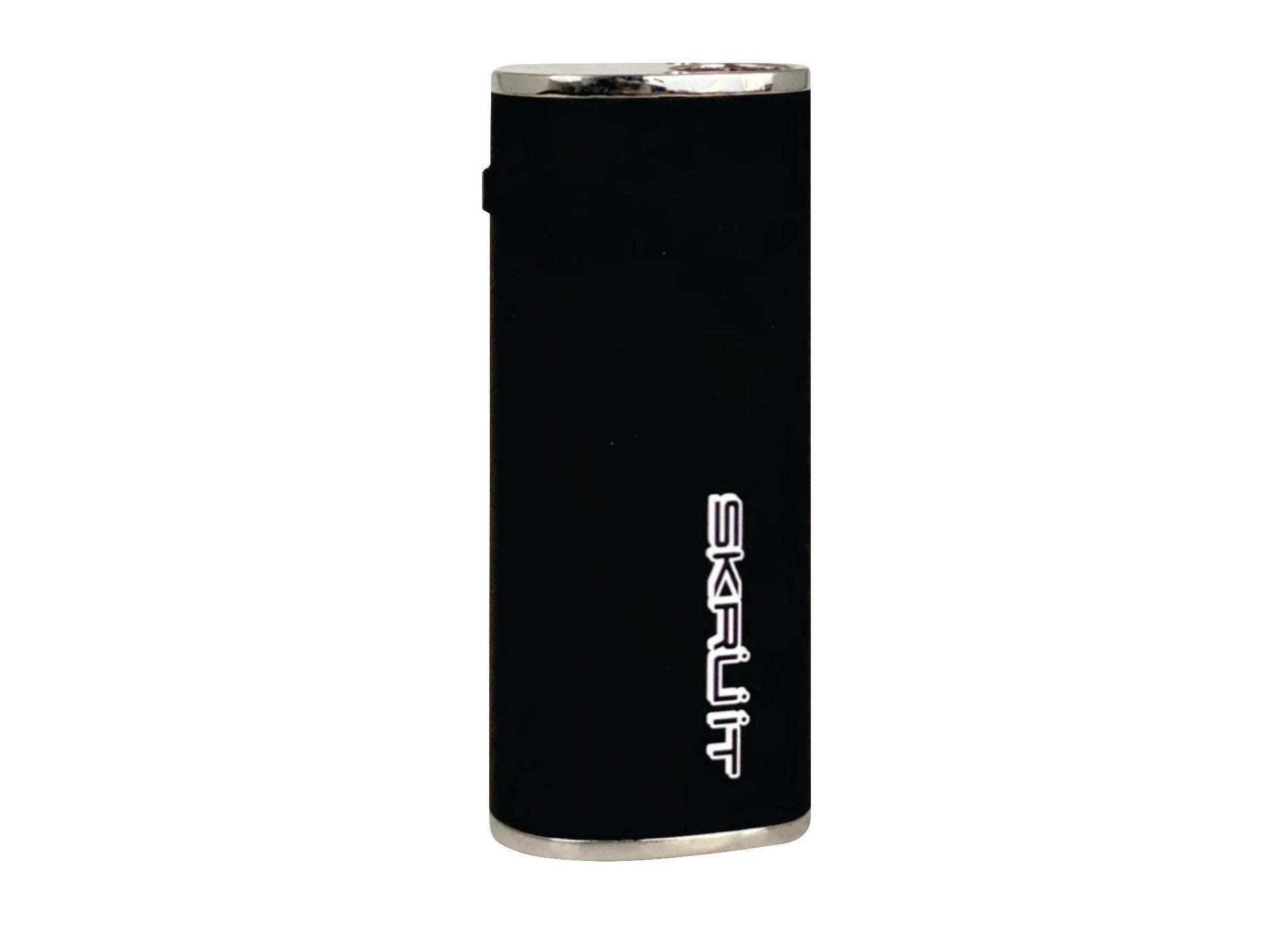 The Stache Skruit in Black, front view. The image highlights the clean, ergonomic design and the prominent "Skruit" branding on the side of the battery.
