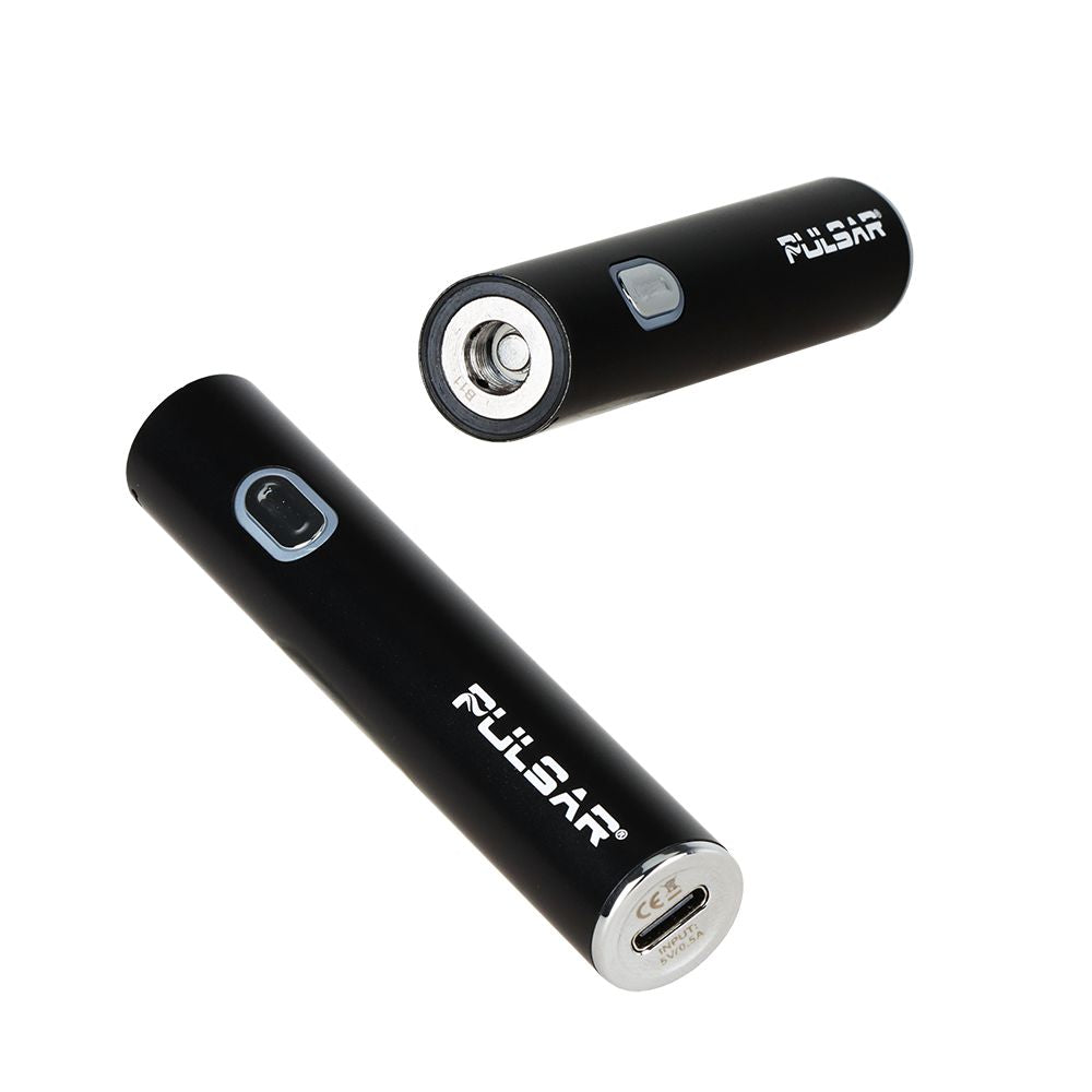 Top and bottom view of the Pulsar 510 Delta battery showing the universal 510-thread connection and the USB-C charging port.