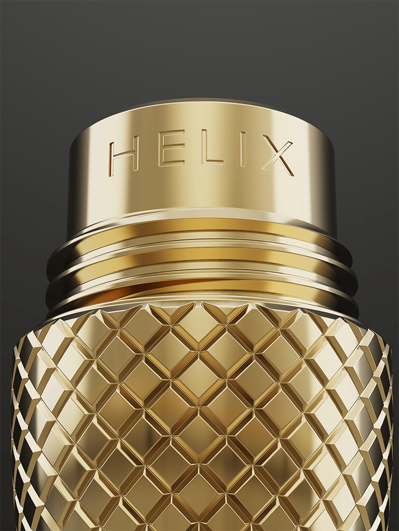 A macro close-up of the Vessel Helix Bowl in the Black finish. The image showcases the high-quality threading and the laser-engraved Vessel logo on the side of the bowl, emphasizing the authentic craftsmanship and premium branding.