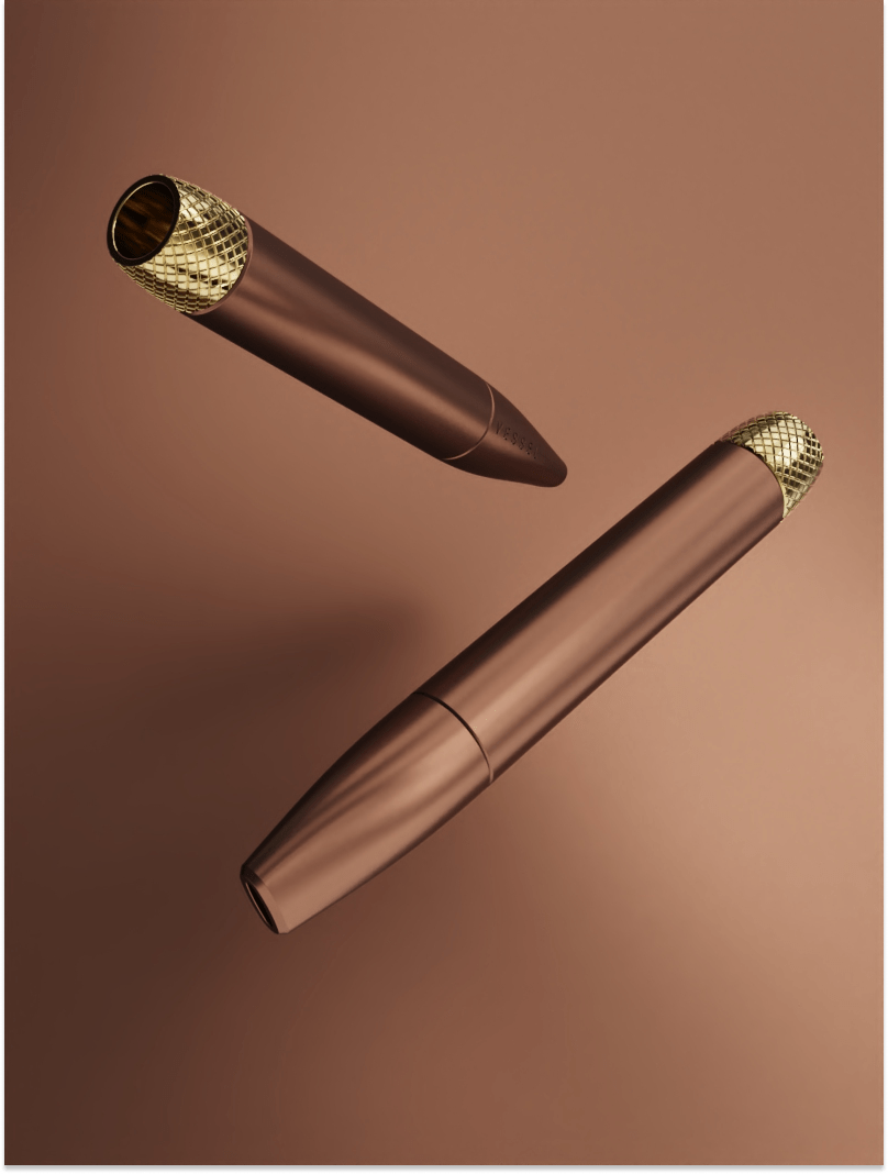 Two Vessel Helix pipes in Sierra shown together. One pipe displays a full-length side profile, while the second provides a detailed look at the mouthpiece and textured body. The Vessel logo is clearly visible on the mouthpiece, highlighting the premium craftsmanship and branding.