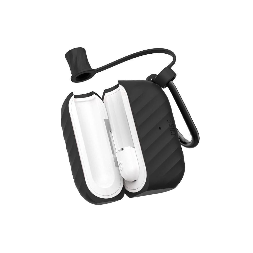 Yocan Black Case 510 battery in a novelty AirPod Pro style, shown open with the protective internal rubber cartridge cover secured over a 510-thread port.