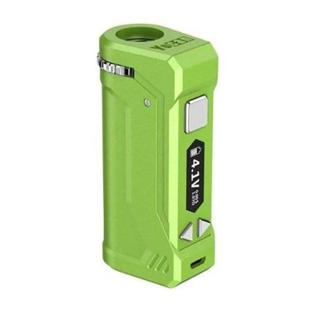 Yocan UNI Pro in Green, showcasing the 10-second pre-heat function designed to optimize flavor and vapor production.