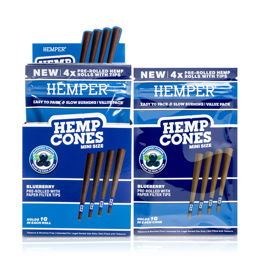 Pre-Rolled Mini Size Paper Tip Hemp Cones | 4PK Display Multiple Flavors Available
