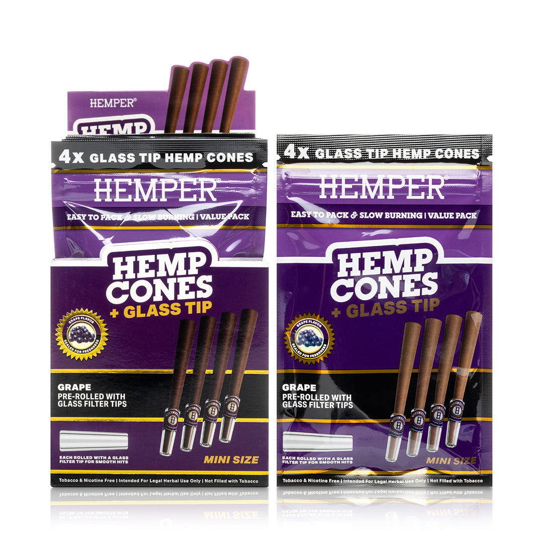 Pre-Rolled 4PK Mini Size Glass Tipped Hemp Cones | 12ct Display Multiple Flavors Available