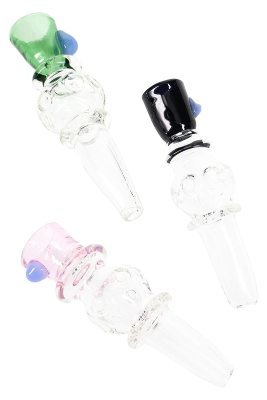 Clear Glass Chillum “Pocket Prism” – Colored Bowl – 4″ – Assorted Colors
