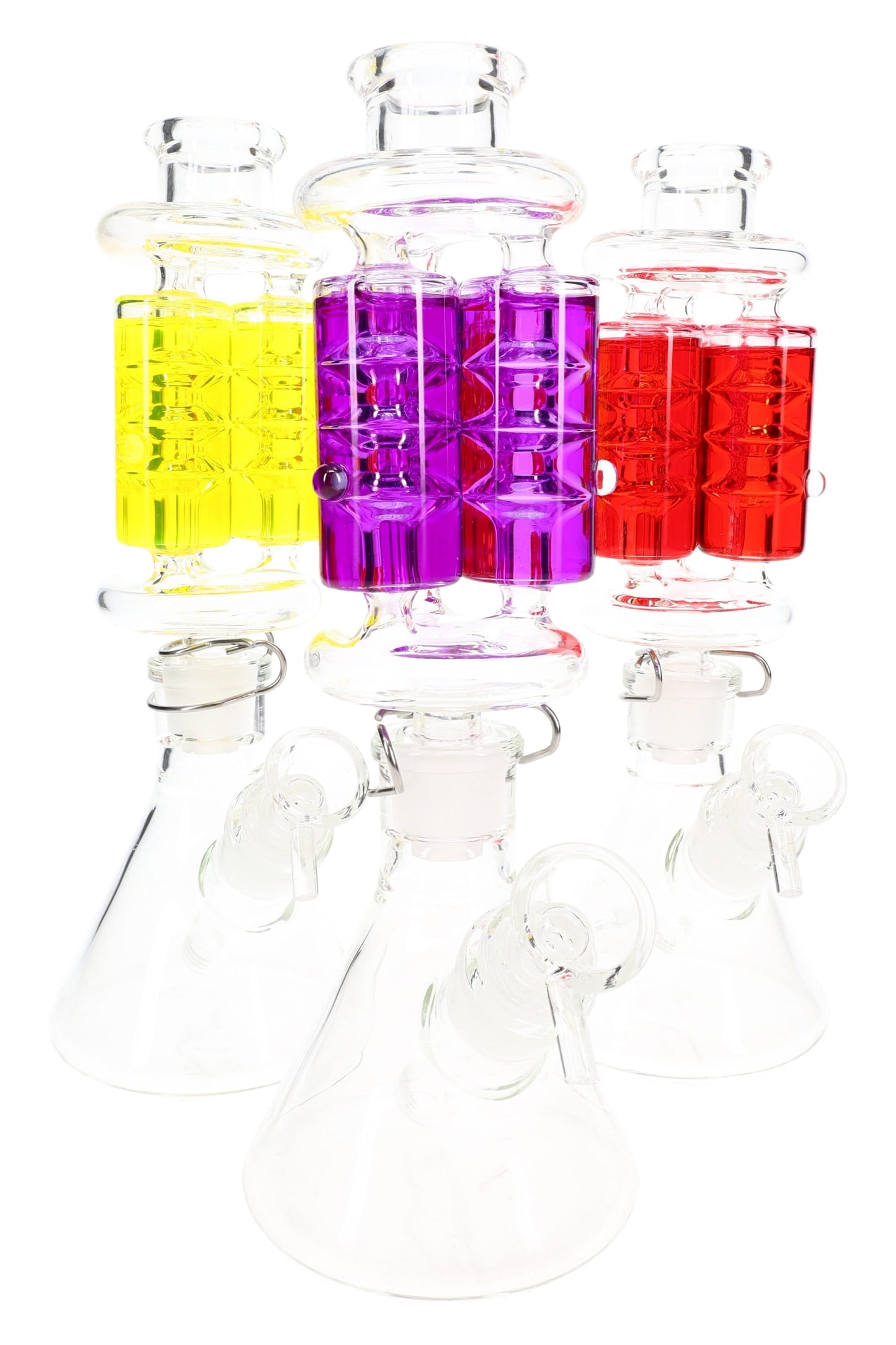 Glycerin Triple Chamber Beaker Bong “Freeze Trio” – 10.5″ – Assorted Colors