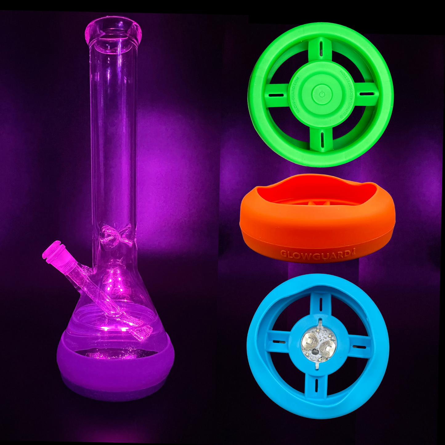 Bong Base Bumper USB Rechargeable 4.25in-6in Bases Silicone Fits Variety of Shapes - 8 Color Options