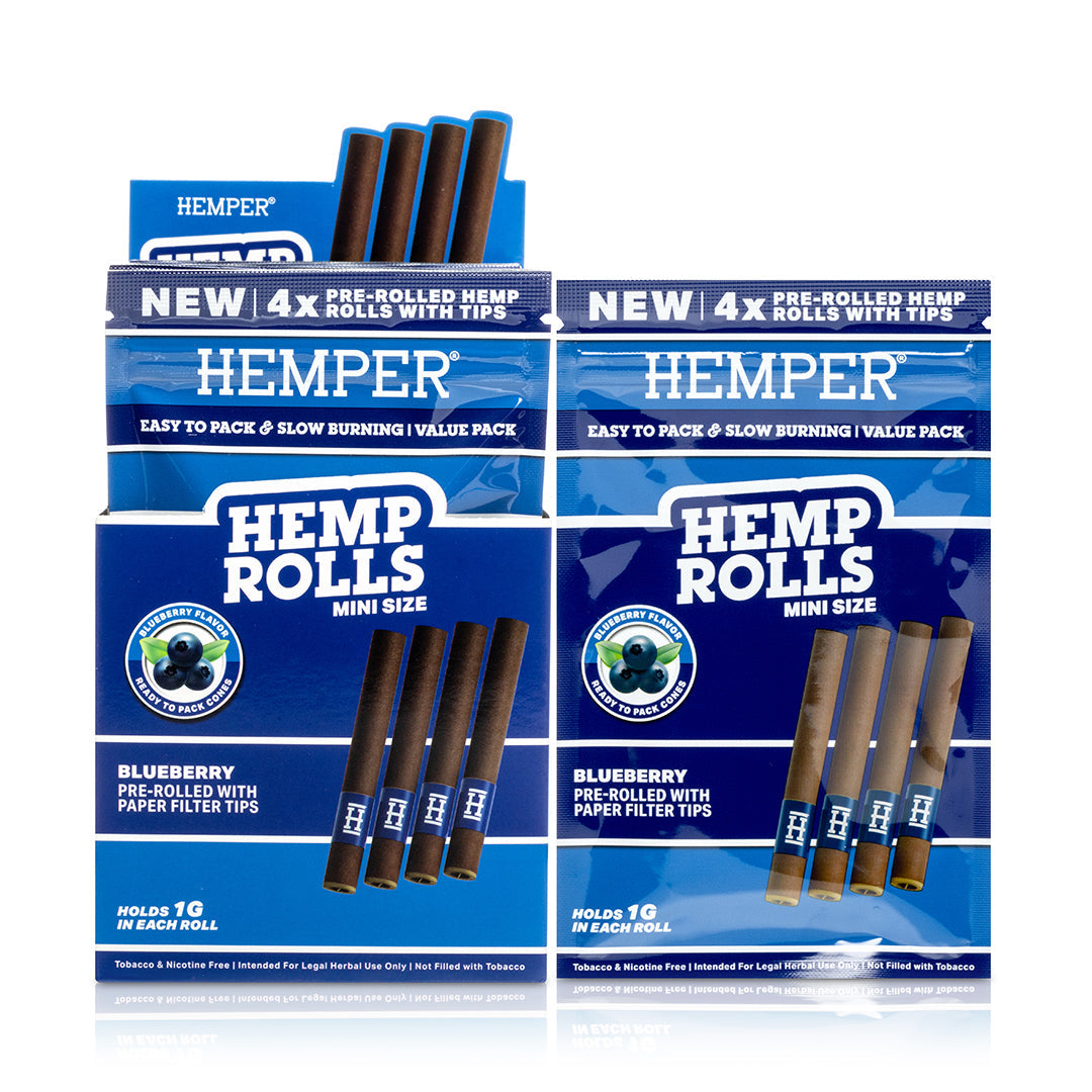 Pre-Rolled Mini Size Paper Tip Hemp Rolls | 4PK Display Multiple Flavors Available