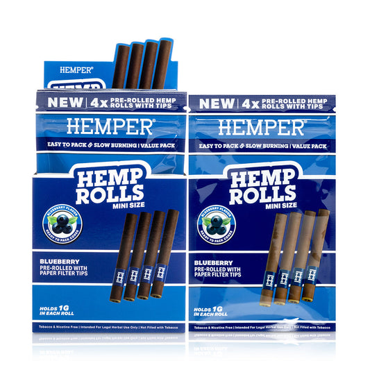 Pre-Rolled Mini Size Paper Tip Hemp Rolls | 4PK Display Multiple Flavors Available