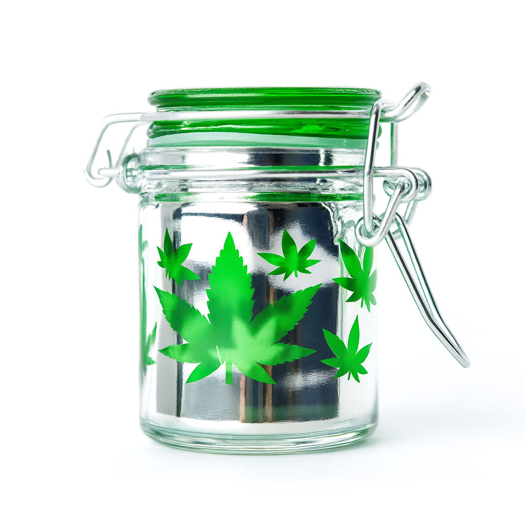 AIRTIGHT GLASS GREEN LEAF STORAGE CONTAINER TWO DIFFERENT SIZES