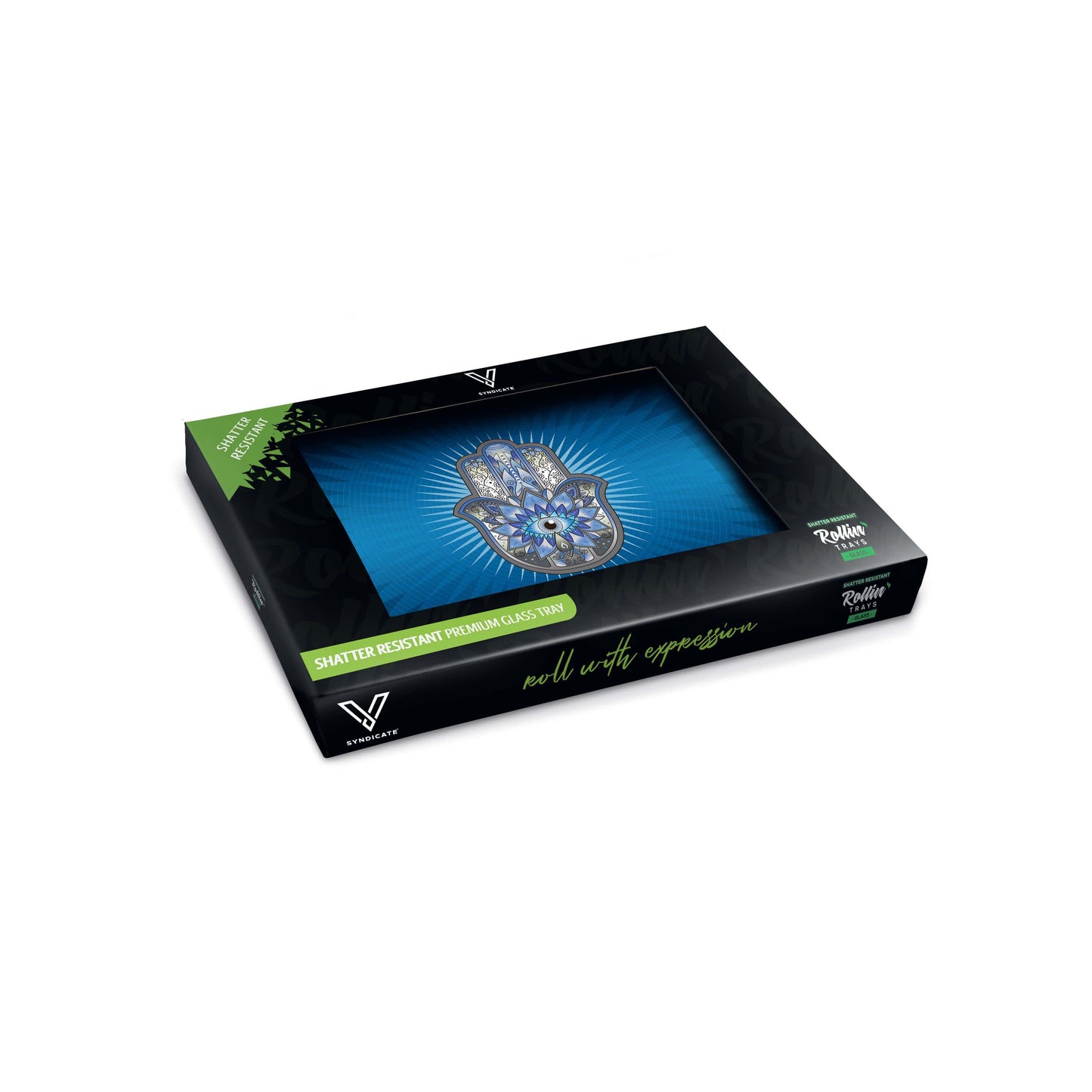 Hamsa Blue Glass Rollin' Tray 2 Size Options