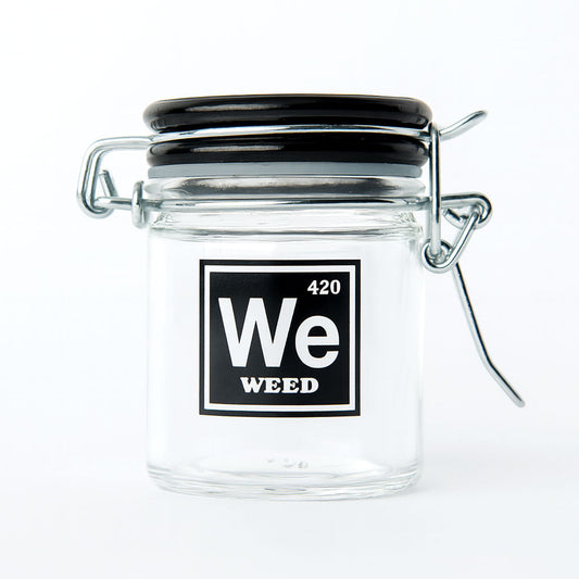 AIRTIGHT GLASS WEED PERIODIC SYMBOL STORAGE JAR TWO DIFFERENT SIZES