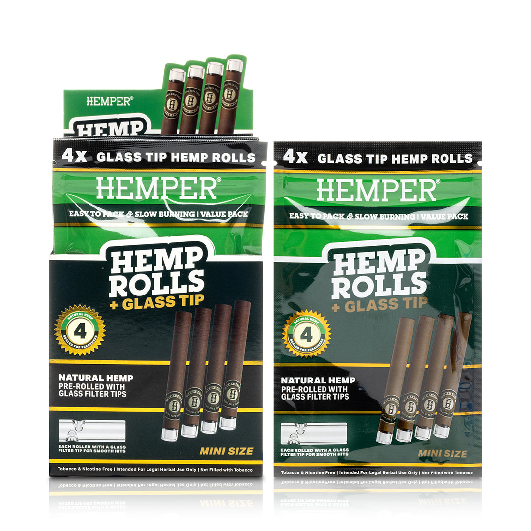 Pre-Rolled Mini Size Glass Tipped Hemp Rolls | 4PK Display Multiple Flavors Available